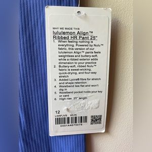 NWT Lululemon Align Ribbed HR pant 25”